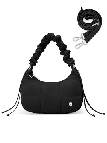 Small Puffer Crescent Bag, Black