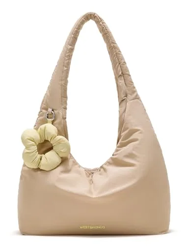 Medium Puffer Hobo Bag, Khaki