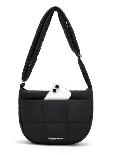 Puffer Crossbody Bag, Black (11 in)