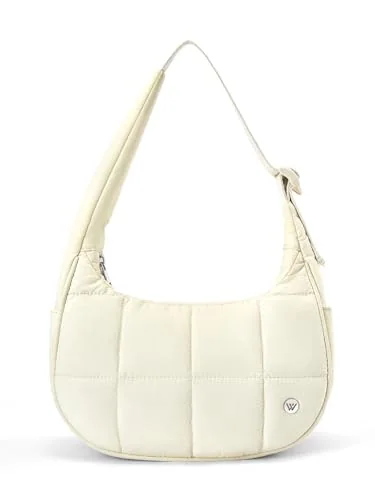 Small Puffer Crescent Bag, Beige (11.2 in)
