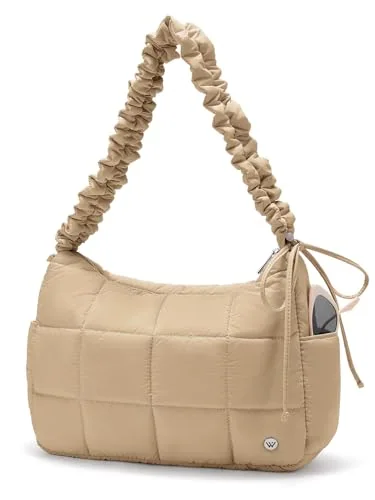 Puffer Hobo Bag, Khaki (13.6 in)