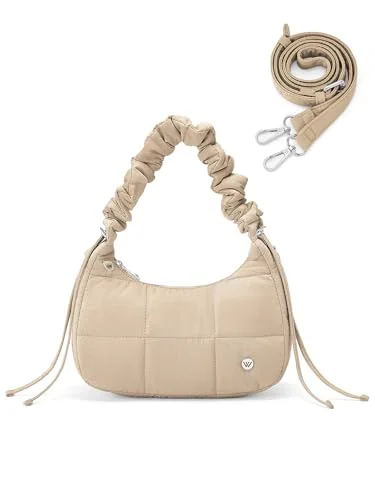 Small Puffer Crescent Bag, Beige (RFID)