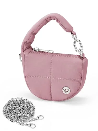 Mini Puffer Crescent Bag, Dark Pink