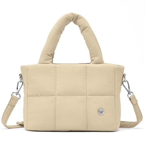Mini Puffer Tote Bag, Khaki (8.9 in)