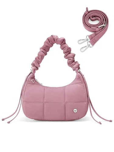 Small Puffer Crescent Bag, Dark Pink (RFID)