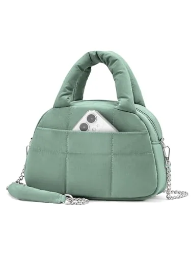 Small Puffer Crossbody Bag, Green (9.6 in)