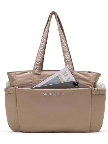 Large Puffer Tote Bag, Camel