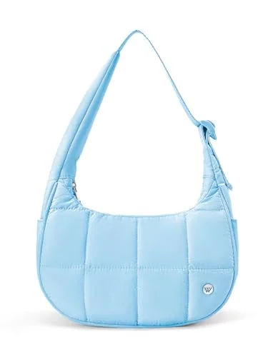 Small Puffer Crescent Bag, Blue