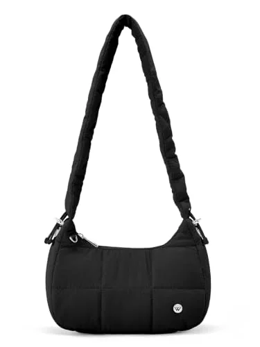 Small Puffer Crescent Bag, Black (11 in)