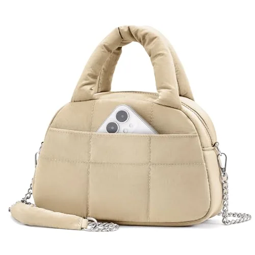 Small Puffer Crossbody Bag, Khaki (9.6 in)