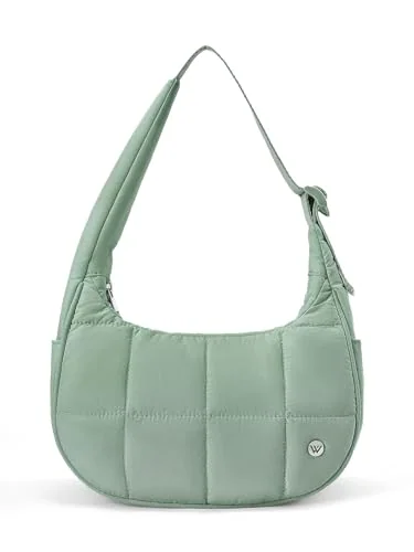 Small Puffer Crescent Bag, Green (11.2 in)