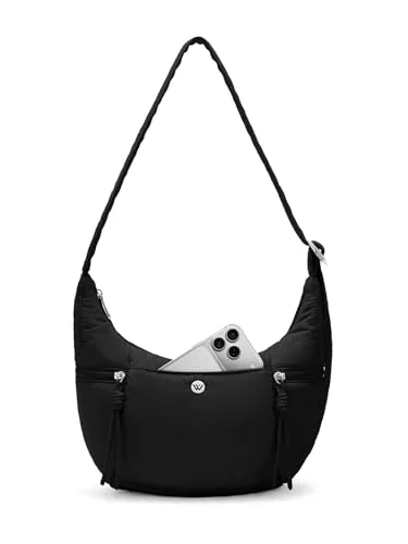 Small Puffer Crescent Bag, Black (12.2 in)