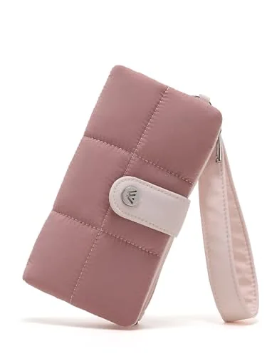 Puffer Wristlet Wallet, Dark Pink (7.1 in)
