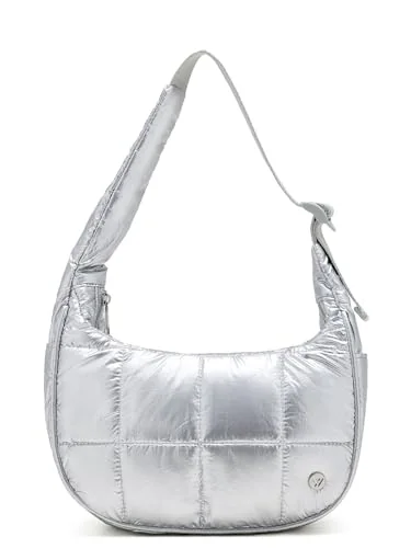 Small Puffer Crescent Bag, Silver