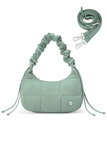 Small Puffer Crescent Bag, Light Green