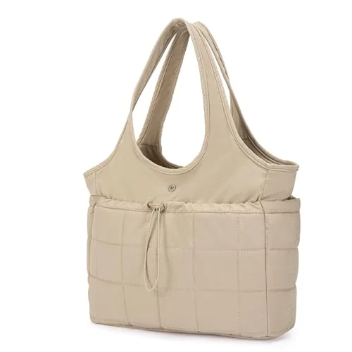 Puffer Hobo Bag, Khaki (14.6 in)